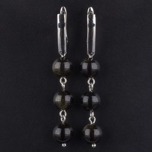 Ohrringe Ohrhänger aus Obsidian (Mexiko), Rhodium beschichtet